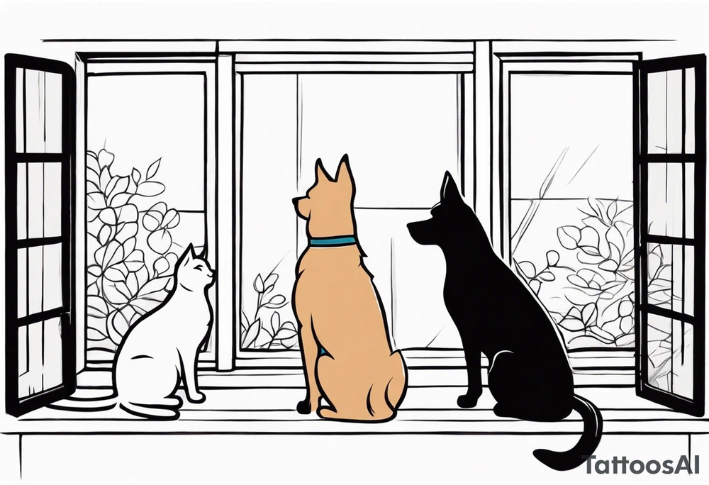 dog and cat looking out tall thin window together tattoo idea dog and cat looking out tall thin window together tattoo idea