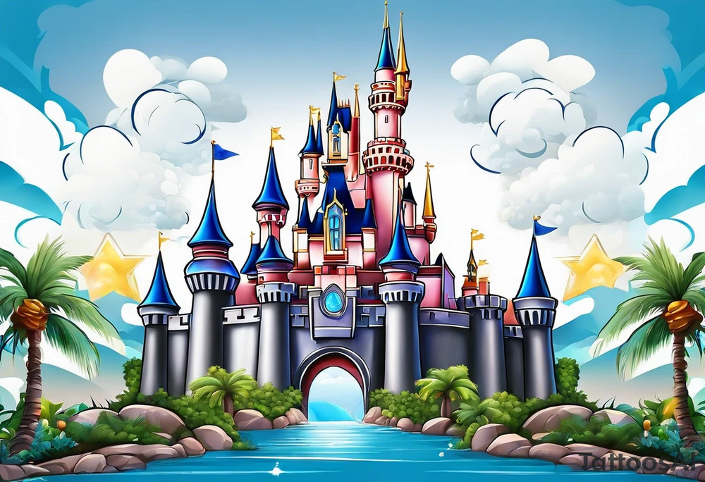 disney castle with lightning palm trees and a mickey mouse tattoo idea disney castle with lightning palm trees and a mickey mouse tattoo idea
