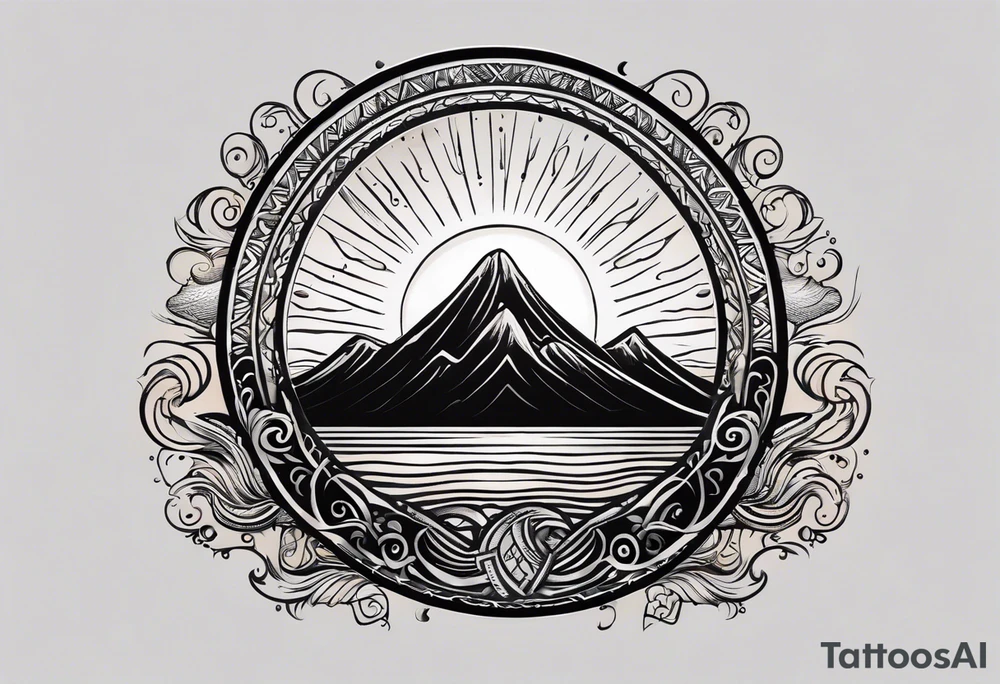 The letters "Pura Vida" forming the gentle curves of ocean waves, with the "i" in "Vida" extending into a mountain peak. The sun could be subtly incorporated above the letters. It creates a harmonious blend of nature and the phrase. tattoo idea