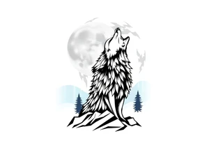 lone wolf howling at full moon with northern lights backdrop tattoo idea