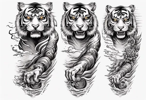 Tiger sleeve tattoo with lightning and the sun
Forearm sleeve tattoo idea