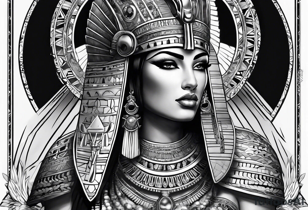 Sleeve with cleopatra, Horus tattoo idea