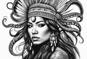 native American woman with octopus tentacles for hair tattoo idea