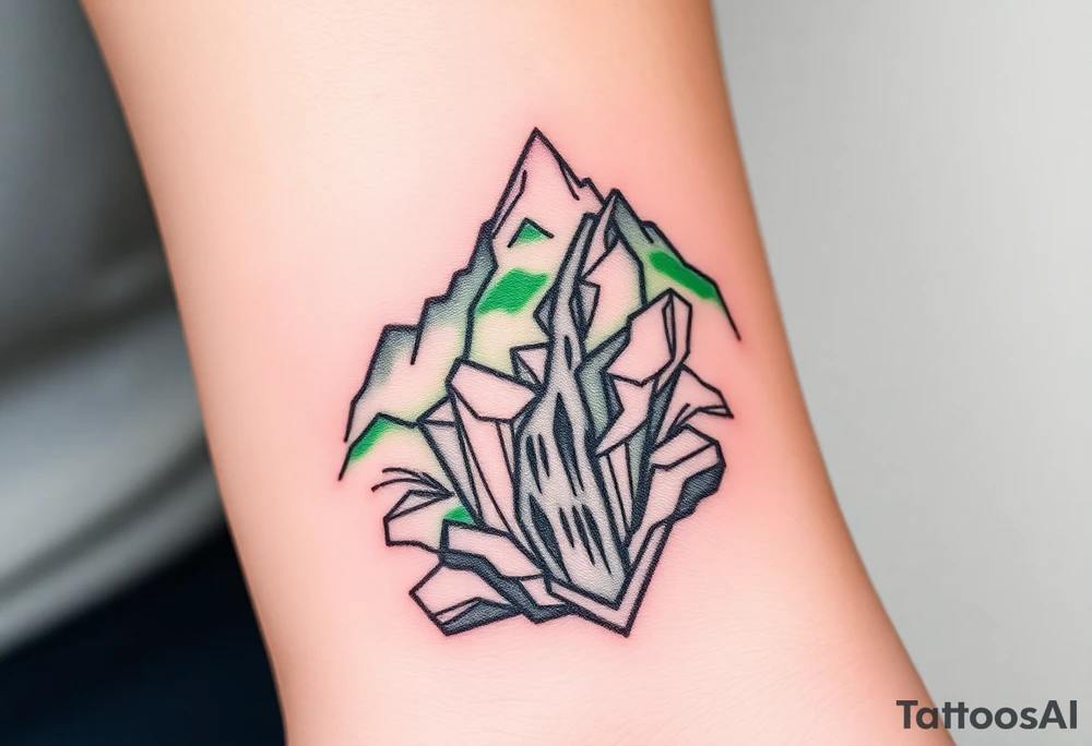 သား  surrounded by a colorful green mountainside with a waterfall tattoo idea