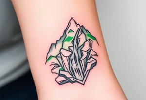 သား  surrounded by a colorful green mountainside with a waterfall tattoo idea