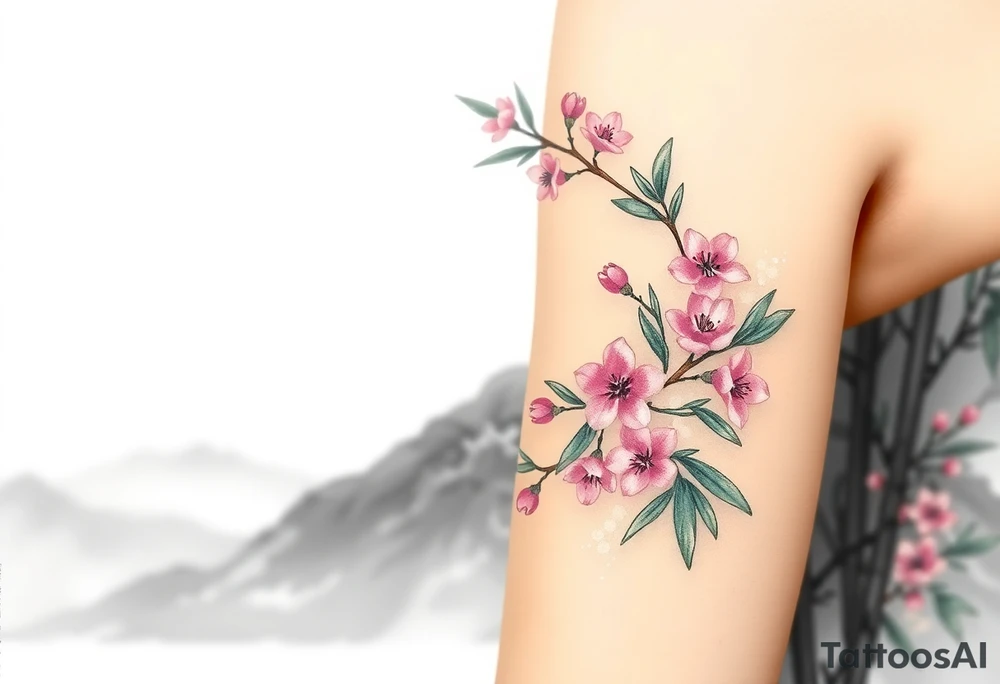 Bamboo in the mountains, plum blossoms, Eastern aesthetic consciousness, appropriate blank space, and a sense of design tattoo idea