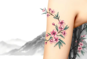 Bamboo in the mountains, plum blossoms, Eastern aesthetic consciousness, appropriate blank space, and a sense of design tattoo idea