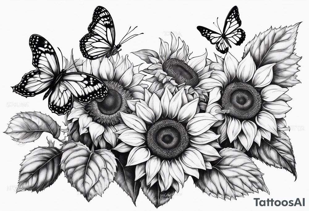 Sunflower with butterflies tattoo idea