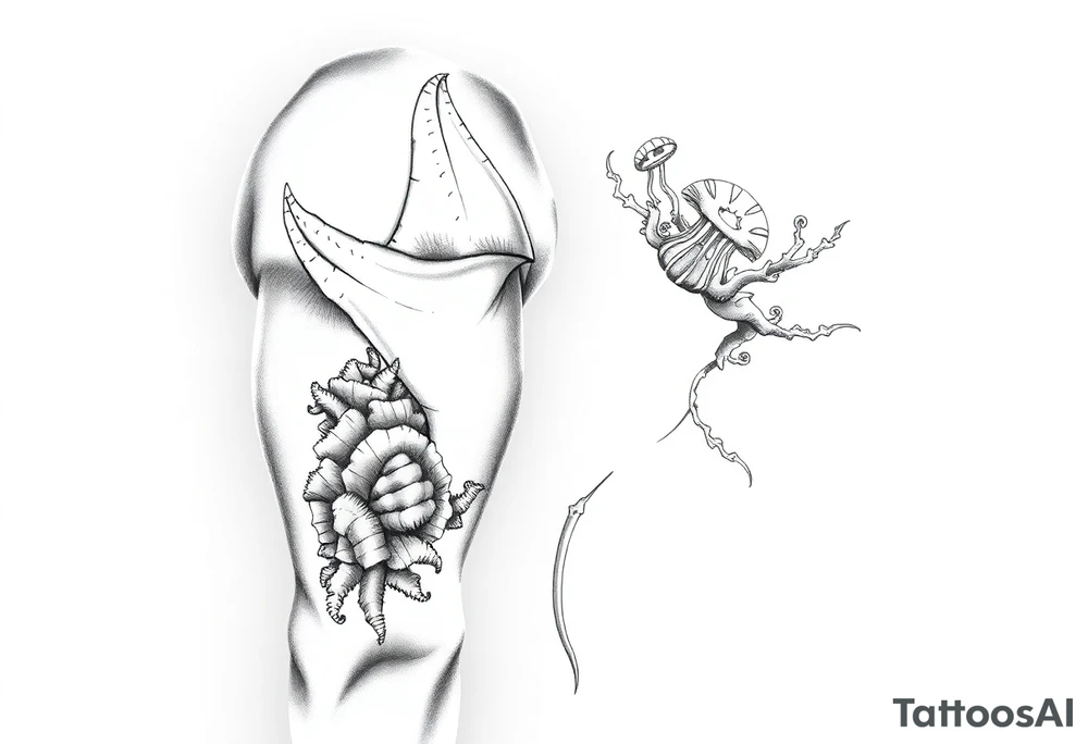 Religious, stingray, coral, jellyfish tattoo idea