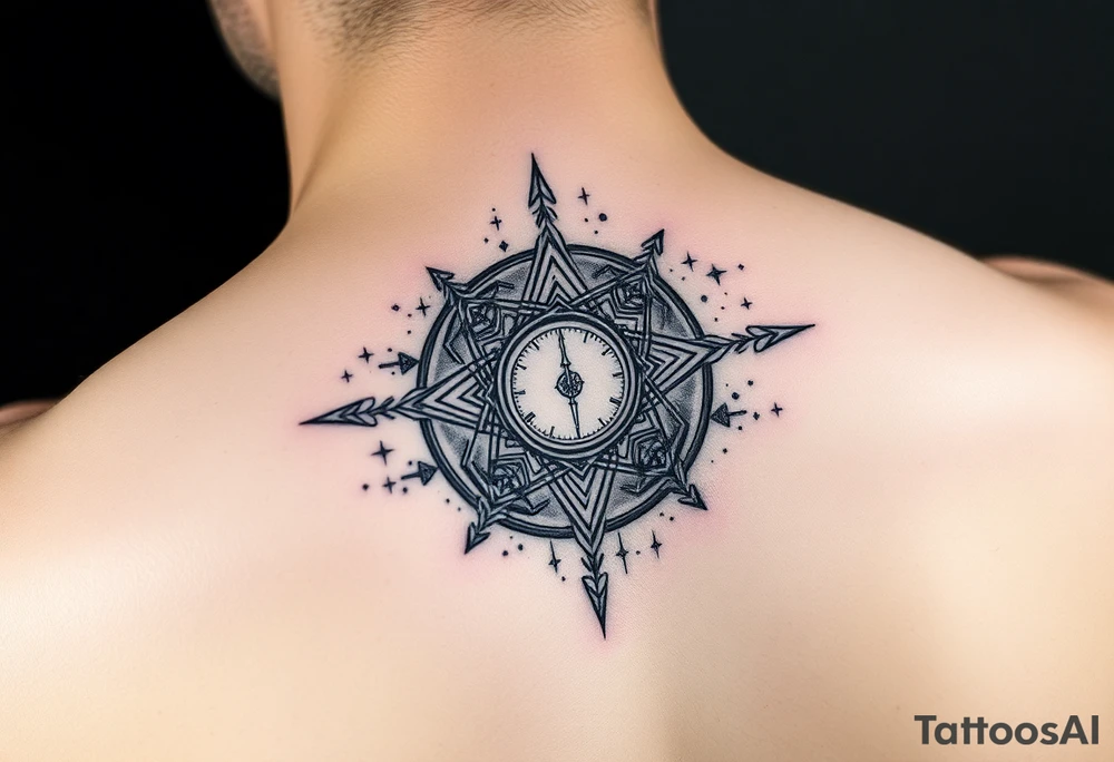 celestial galaxy with the scales of time tattoo idea