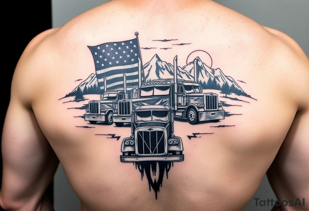 Masculin, American flag, country, mountains, wildlife, nature, racing , father of 4 trucks blue collar tattoo idea