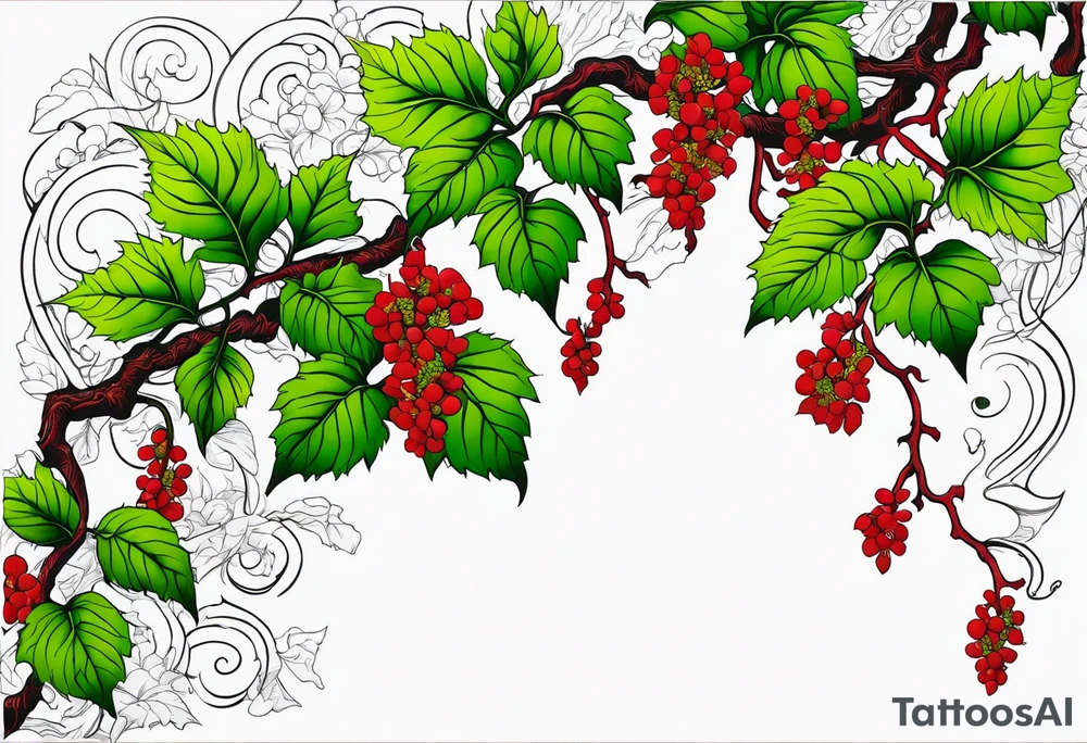 Poison oak vines with red a green coloration to wrap all the way down leg and hips tattoo idea