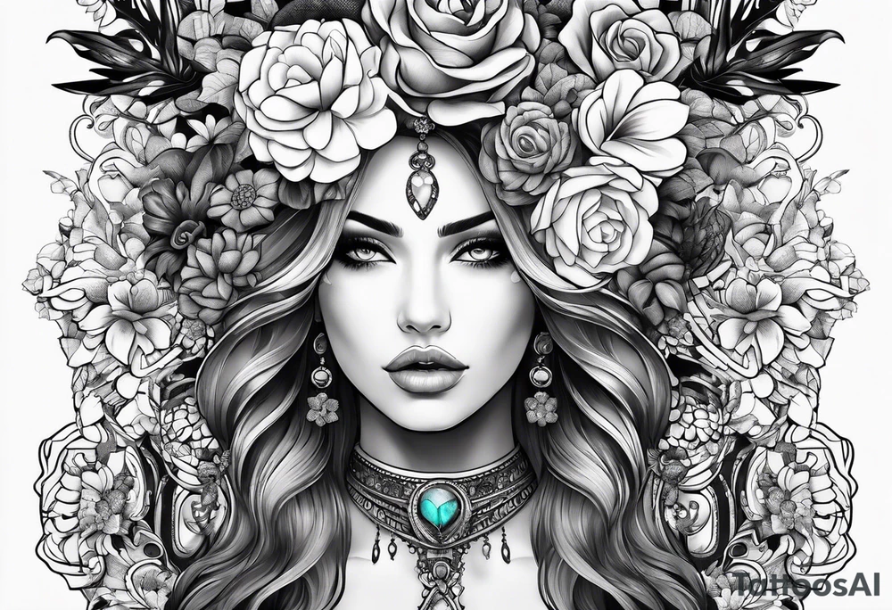 woman with flower crown tattoo idea