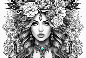 woman with flower crown tattoo idea