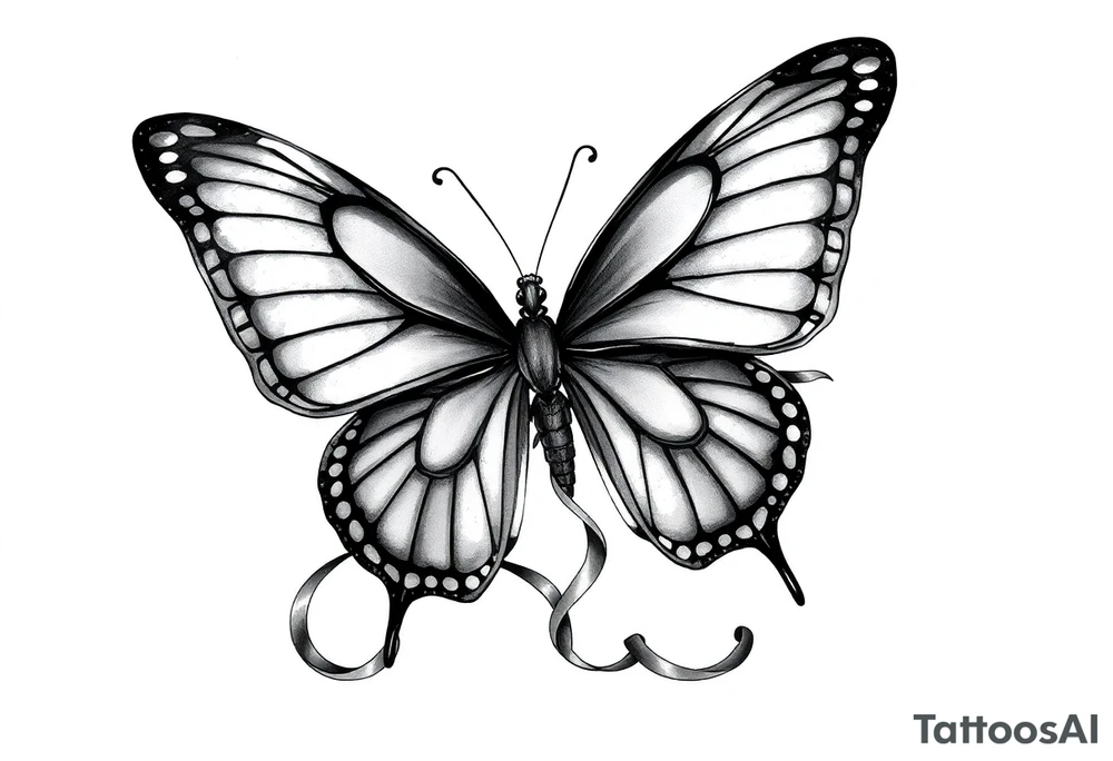 ethereal butterfly with flowing silk ribbons in moonlight tattoo idea
