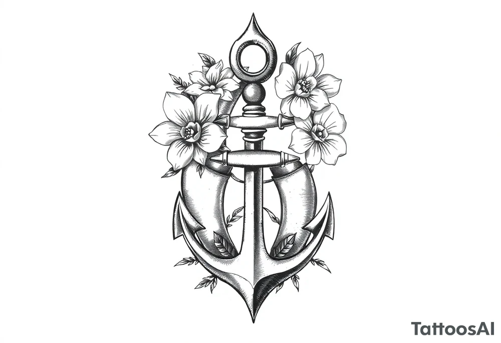 number 6 with flowers surrounding it and a fouled anchor, fleur des lis, egyptian ankh tattoo idea