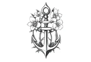 number 6 with flowers surrounding it and a fouled anchor, fleur des lis, egyptian ankh tattoo idea