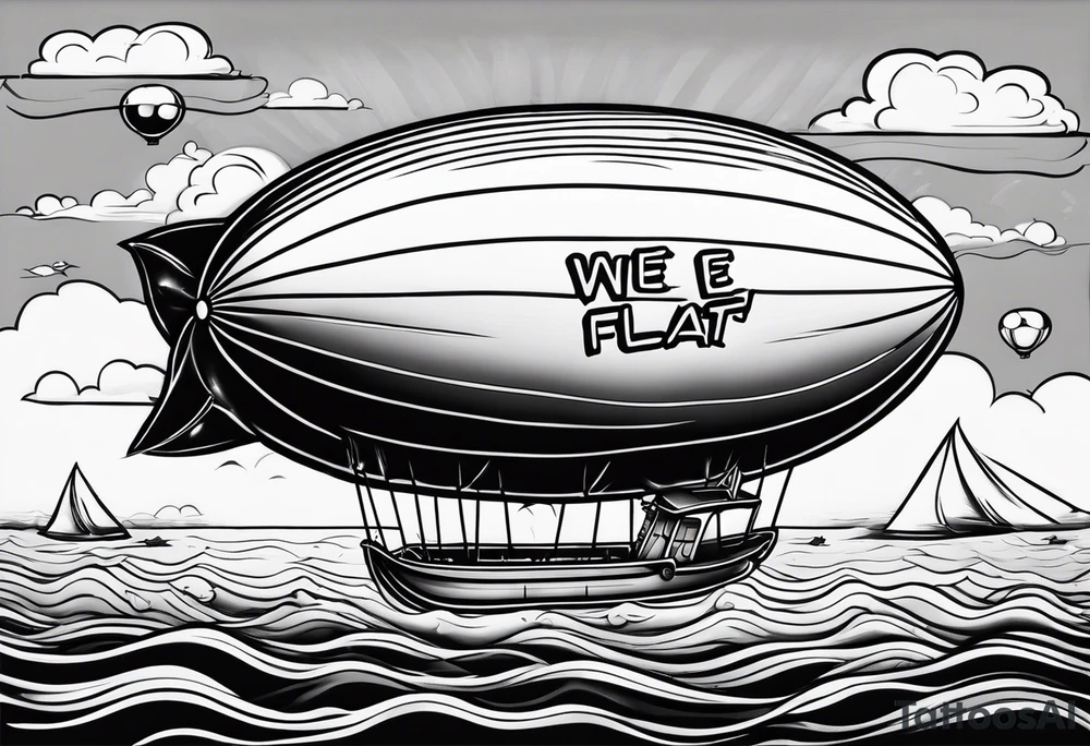 blimp that say "We All Float" going across it with penny wise the clown off in the distance tattoo idea