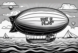 blimp that say "We All Float" going across it with penny wise the clown off in the distance tattoo idea