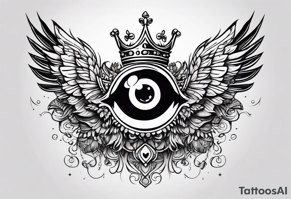 big eye with wings and crown tattoo idea