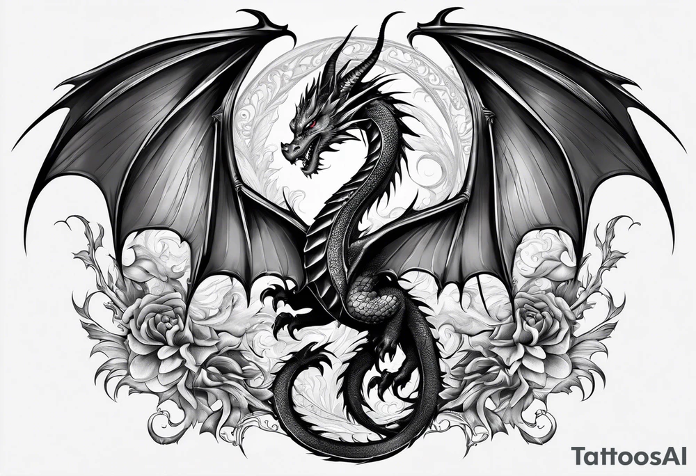 Family of five dragons, Mother dragon wings spread tattoo idea