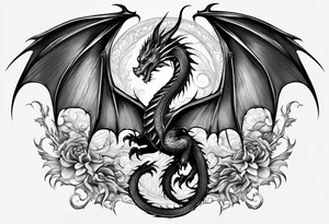 Family of five dragons, Mother dragon wings spread tattoo idea