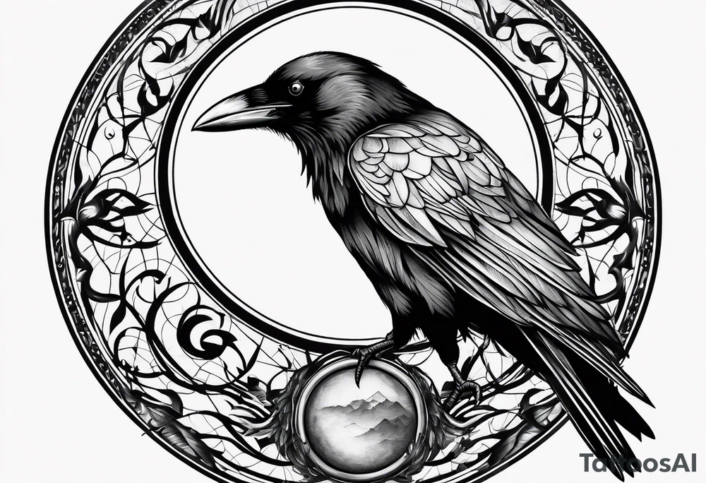 Crow on top of circle tattoo idea