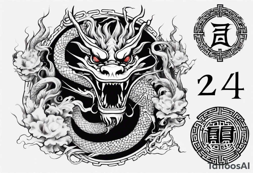 Number 24 with a Chinese dragon around it tattoo idea