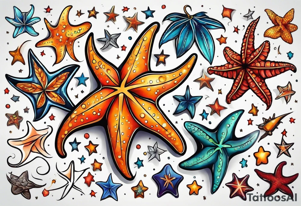 star fish of different shapes and sizes tattoo idea