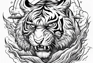 Tiger with lightning and the sun in the background for a sleeve tattoo tattoo idea