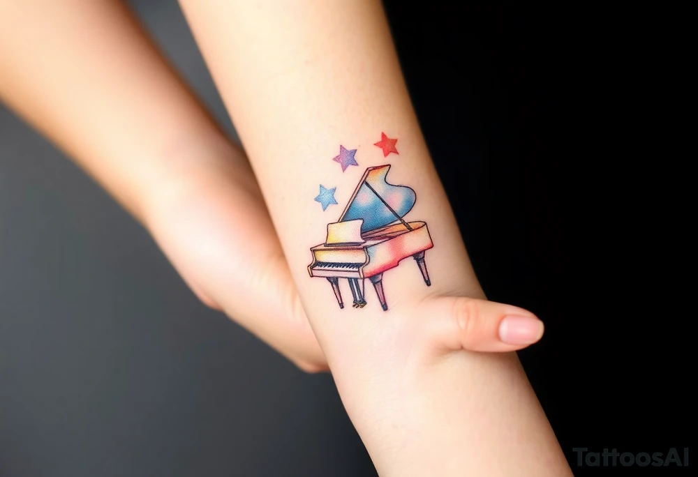 Grand piano under stars tattoo idea