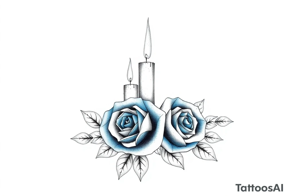 Blue, roses, short candles, water tattoo idea