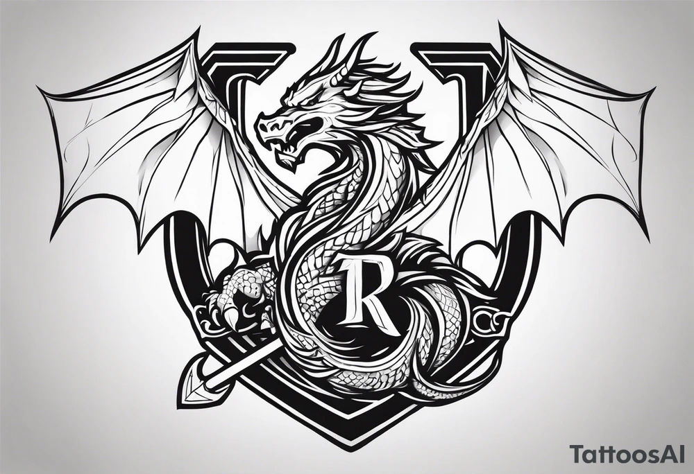 Valhalla sword shield dragon axe tattoo idea