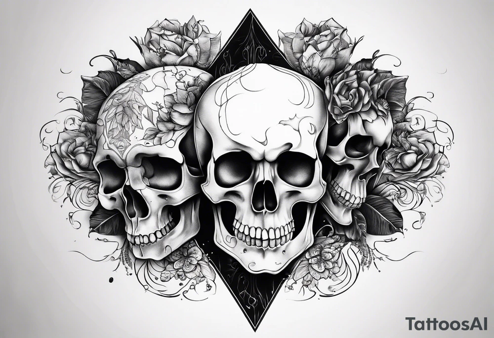 merge two halfs: in upper half put a visceral heart and in lower half put a skull tattoo idea