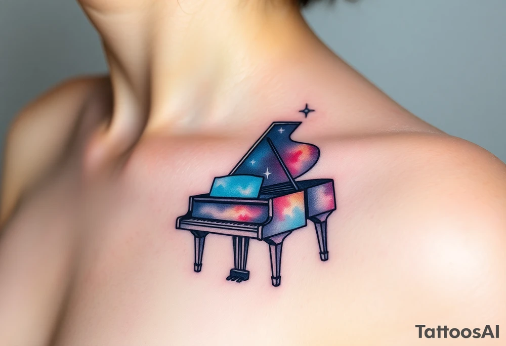 dreamy grand piano under the star tattoo idea