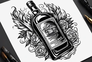 Flaming rag hanging out of whiskey bottle tattoo idea