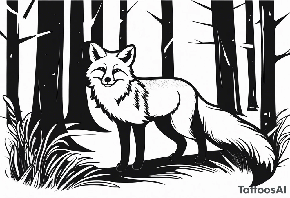 A playful fox with a bushy tail, set in a lush forest, illustrating cleverness and adaptability.” tattoo idea