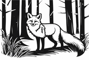 A playful fox with a bushy tail, set in a lush forest, illustrating cleverness and adaptability.” tattoo idea