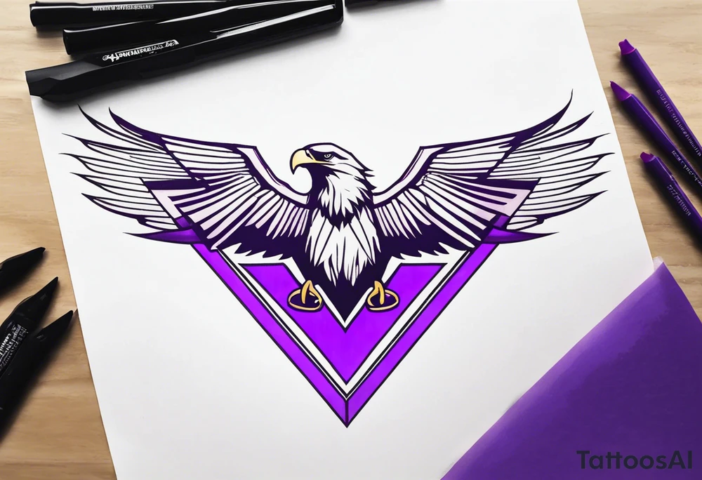 the outline of an eagle over an upside down purple triangle tattoo idea