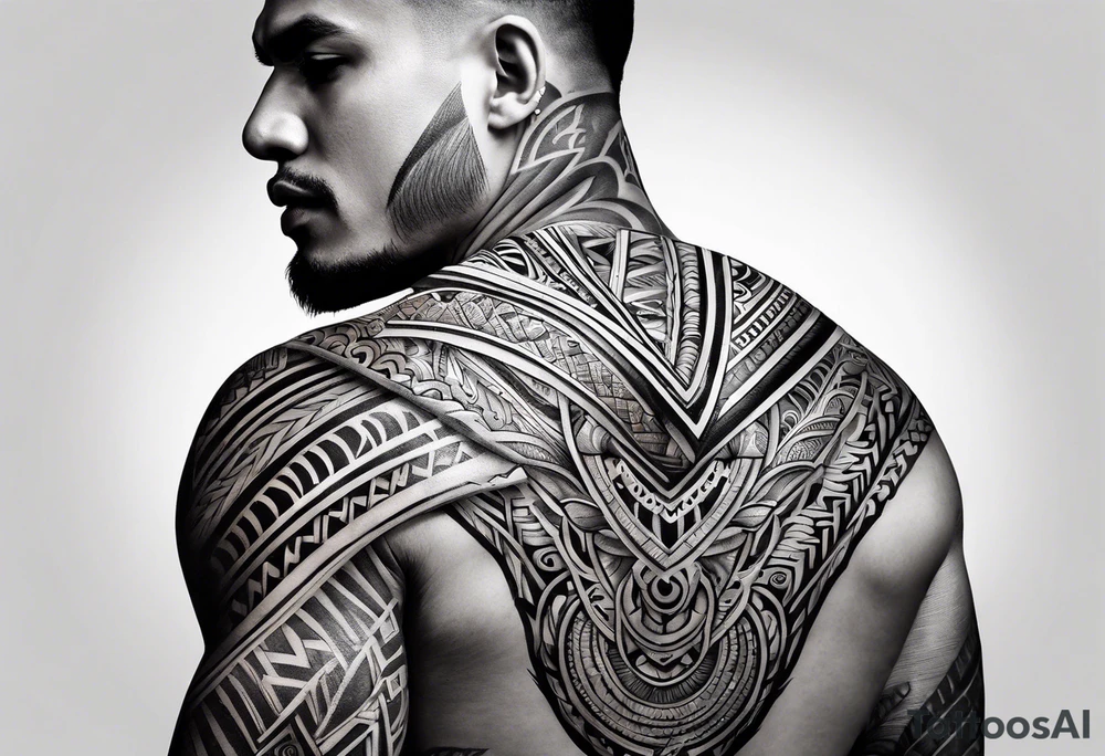 mixed maori whole arm tattoo idea