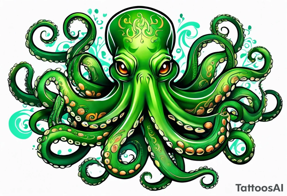 Electric octopus peacefull green tattoo idea