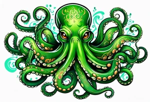 Electric octopus peacefull green tattoo idea