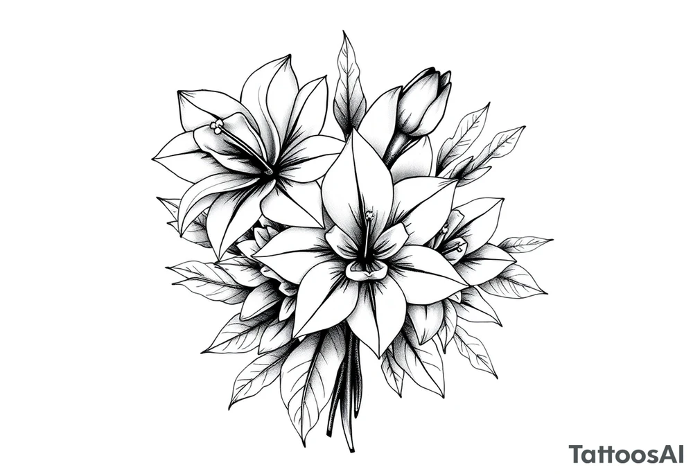 flower bouquet that has daffodil, violet and narcisuss tattoo idea flower bouquet that has daffodil, violet and narcisuss tattoo idea