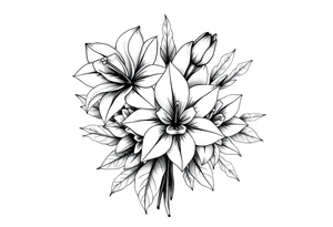 flower bouquet that has daffodil, violet and narcisuss tattoo idea