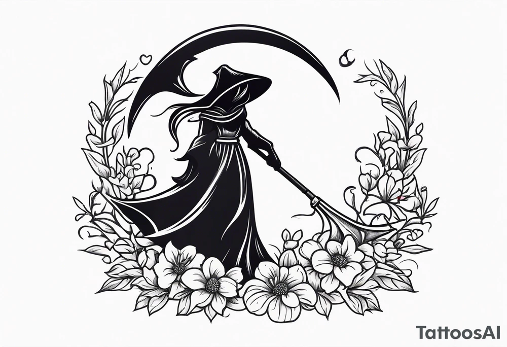 scythe grim reaper cute girlie nightshade flower tattoo idea