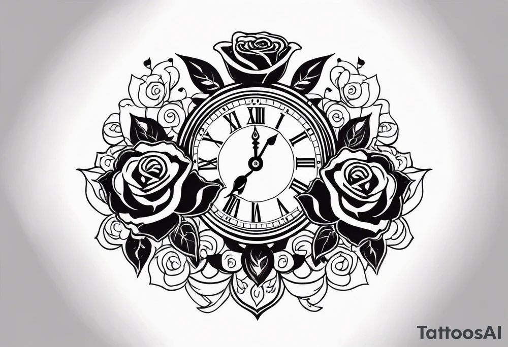 Clock with rose and greek mythology tattoo idea