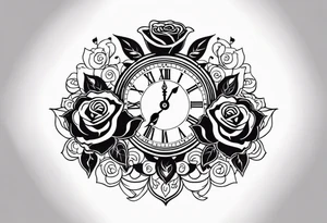 Clock with rose and greek mythology tattoo idea