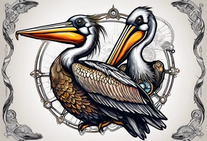 pelican wearing steampunk goggles tattoo idea