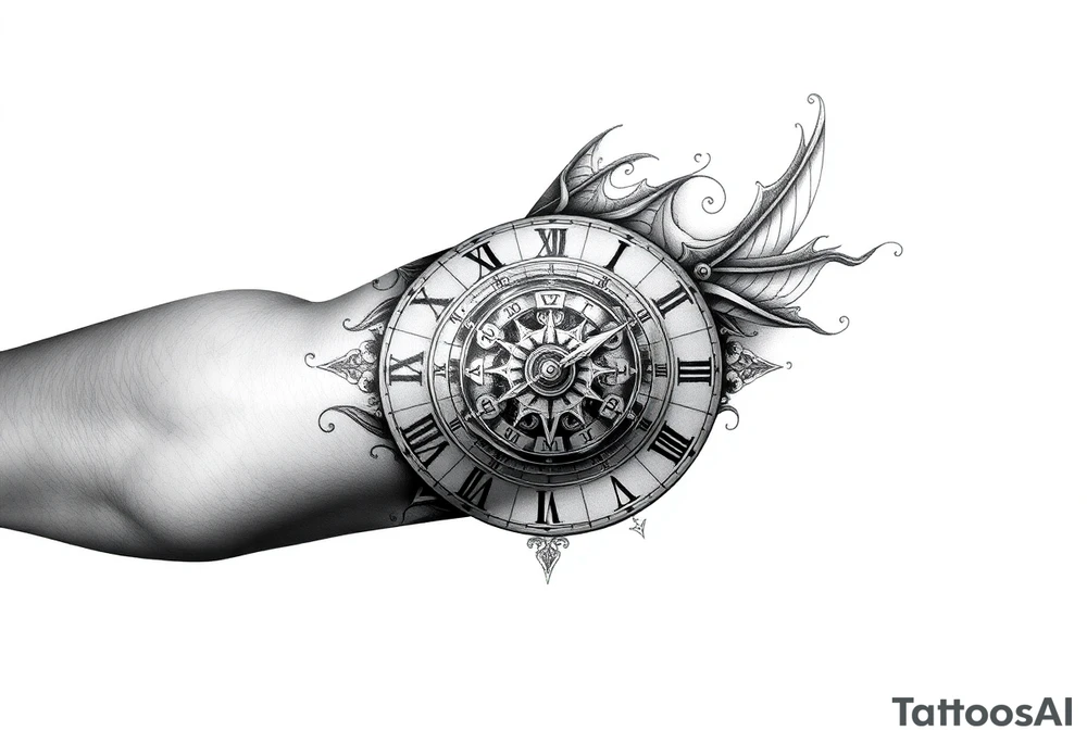vintage roman numerals within ornate clockwork mechanism tattoo idea