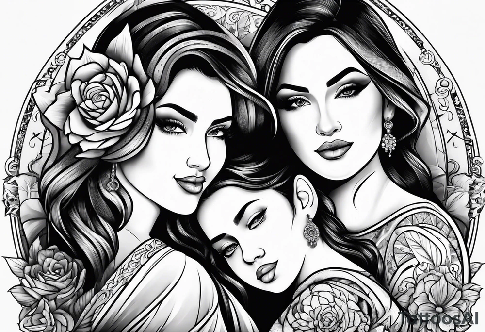 Mother with 3 daughters tattoo idea